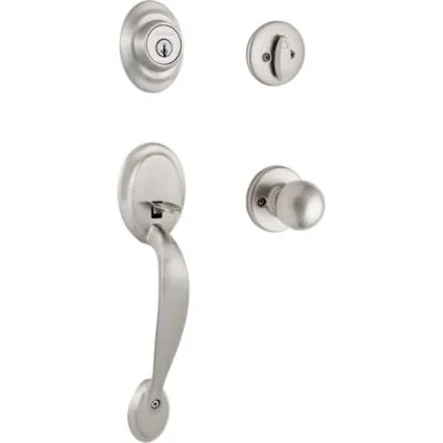 Kwikset SmartKey Dakota/Polo Satin Nickel Entry Handleset, ANSI/BHMA Grade 3, KW1, 1-3/4 in, photo 6 of 8