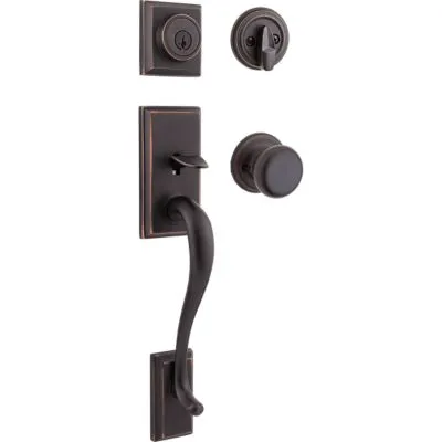 Kwikset SmartKey Hawthorne/Juno Venetian Bronze Entry Handleset, ANSI/BHMA Grade 1, KW1, Fits 1-3/4 in Doors, photo 4 of 8