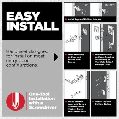 Kwikset SmartKey Dakota/Polo Satin Nickel Entry Handleset, ANSI/BHMA Grade 3, KW1, 1-3/4 in, photo 2 of 8