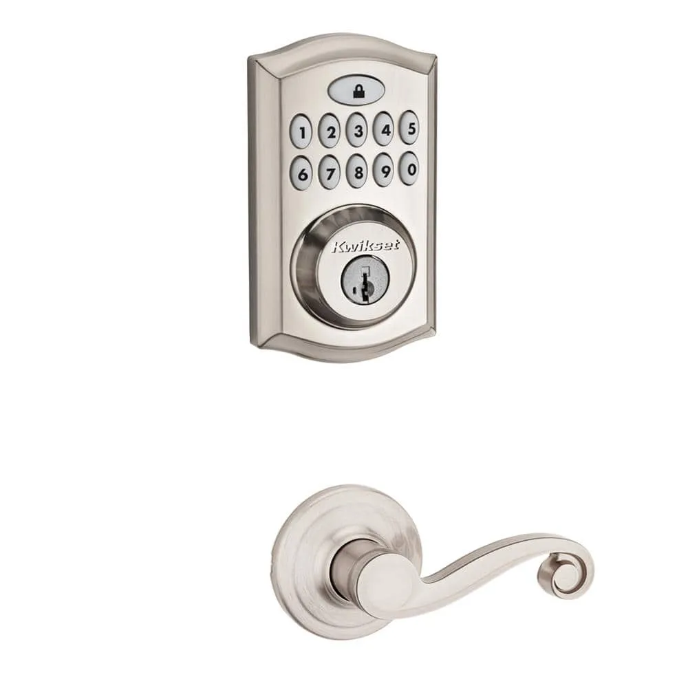 Kwikset SmartCode Satin Nickel Single Cylinder Electronic Deadbolt with SmartKey Security and Lido Hall/Closet Lever, photo 5 of 12