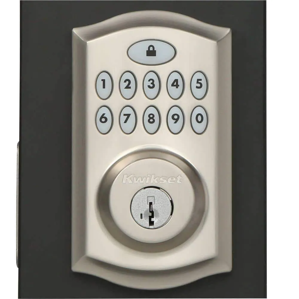Kwikset SmartCode Satin Nickel Single Cylinder Electronic Deadbolt with SmartKey Security and Lido Hall/Closet Lever, photo 8 of 12