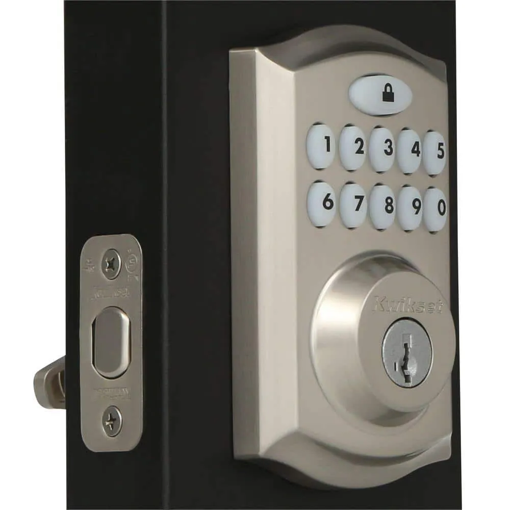 Kwikset SmartCode Satin Nickel Single Cylinder Electronic Deadbolt with SmartKey Security and Lido Hall/Closet Lever, photo 6 of 12
