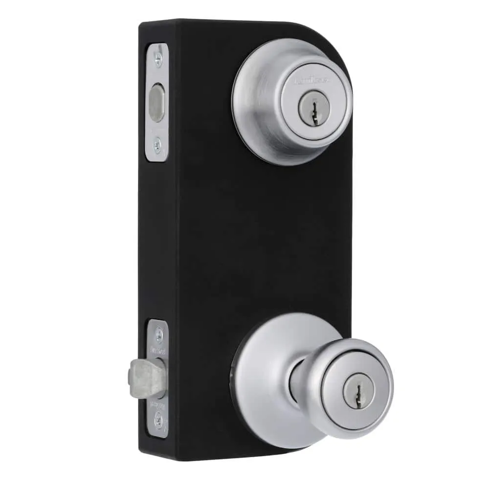 Kwikset Tylo Satin Chrome Exterior Entry Door Knob and Single Cylinder Deadbolt Project Pack, photo 4 of 5