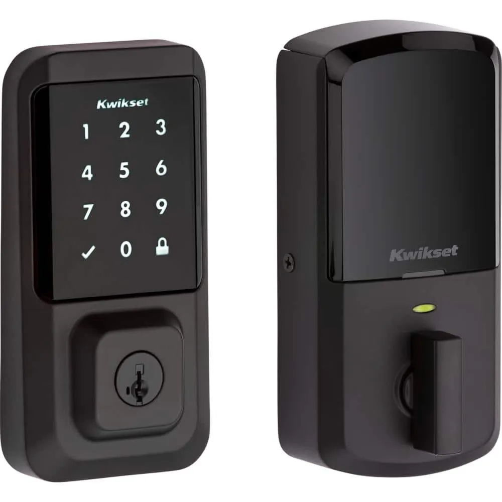 Kwikset Halo Black Single-Cylinder Touchscreen Electronic Deadbolt with Prague Entry Door Handle set Pismo Door Knob Combo Pack, photo 3 of 6