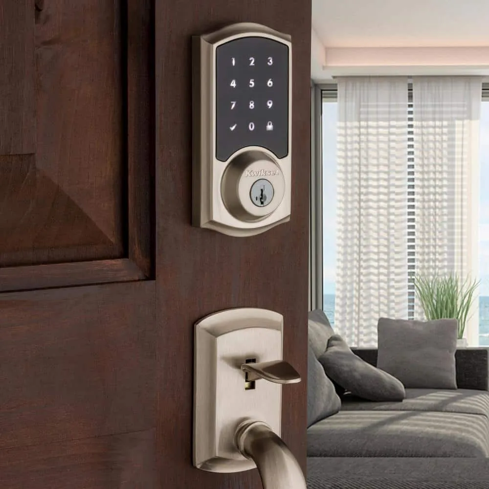 Kwikset Premis Touchscreen Smart Lock, Single Cylinder Electronic Deadbolt, Satin Nickel, with Avalon Handleset and Tustin Lever, photo 14 of 16