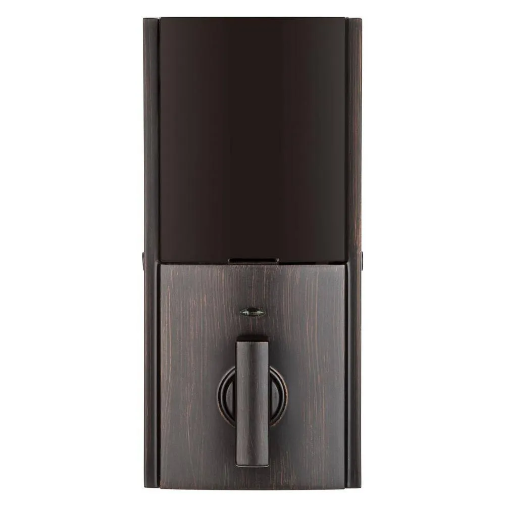 Kwikset SmartCode 915 Contemporary Venetian Bronze Electronic Deadbolt with San Clemente Handle Set and Halifax Interior Lever, photo 7 of 7