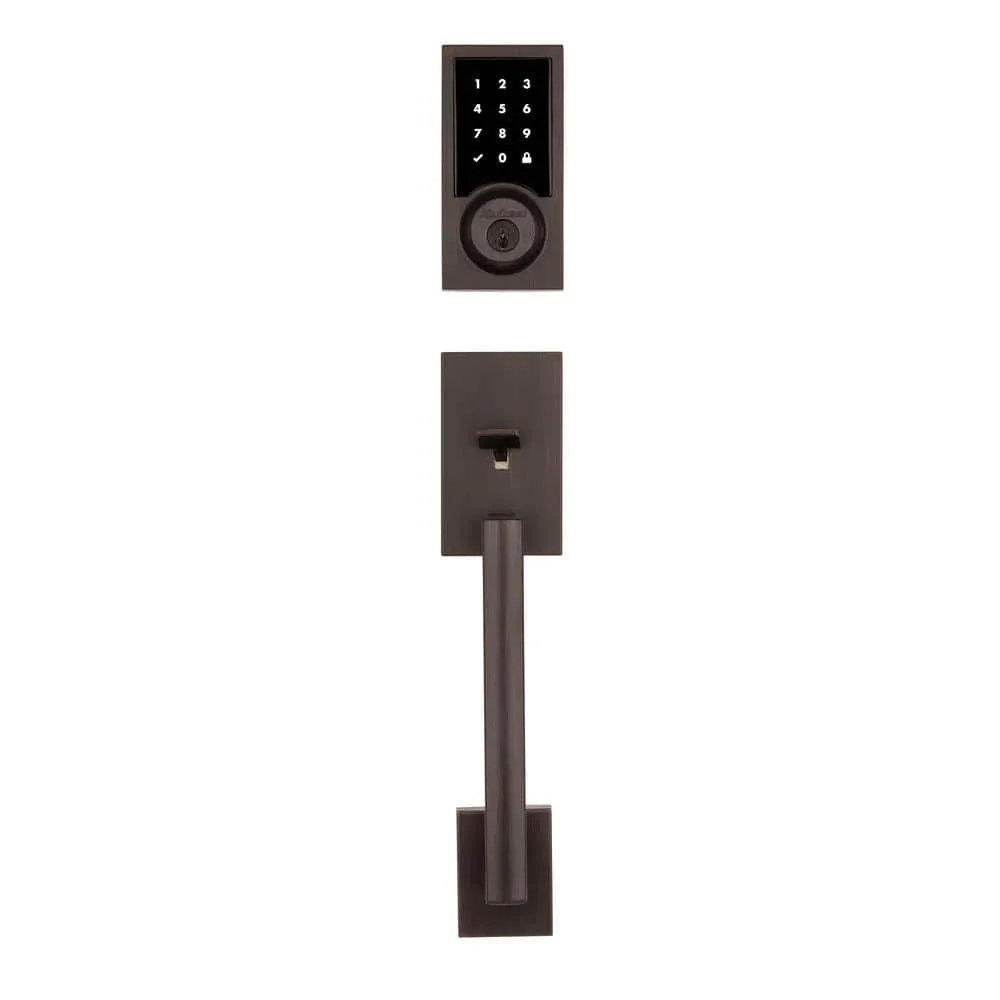 Kwikset SmartCode 915 Contemporary Venetian Bronze Electronic Deadbolt with San Clemente Handle Set and Halifax Interior Lever, photo 6 of 7