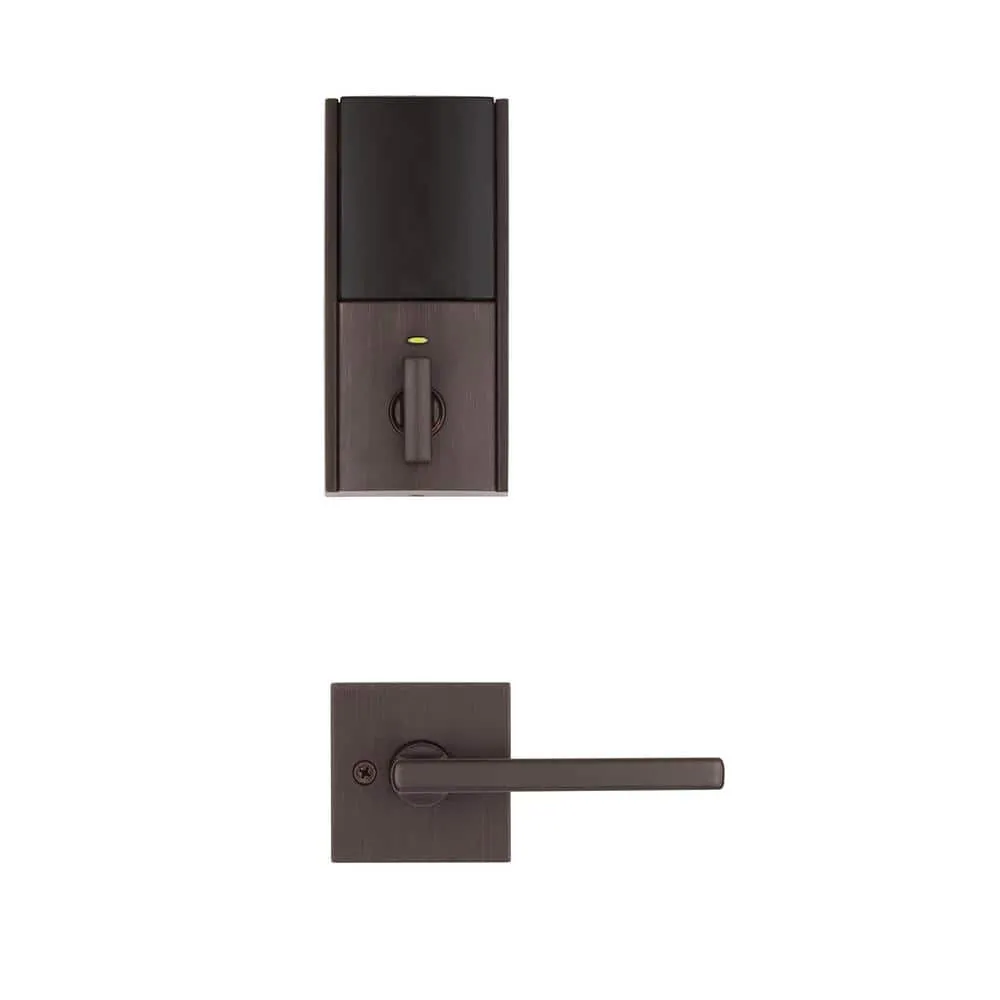 Kwikset SmartCode 915 Contemporary Venetian Bronze Electronic Deadbolt with San Clemente Handle Set and Halifax Interior Lever, photo 4 of 7