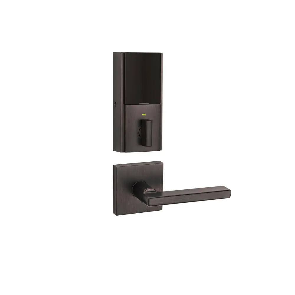 Kwikset SmartCode 915 Contemporary Venetian Bronze Electronic Deadbolt with San Clemente Handle Set and Halifax Interior Lever, photo 2 of 7