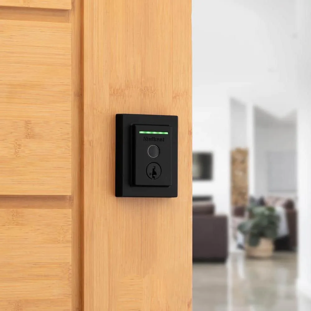 Kwikset Halo Touch Matte Black Fingerprint Wi‑Fi Electronic Smart Lock Deadbolt with SmartKey Security & San Clemente Handleset, photo 5 of 8