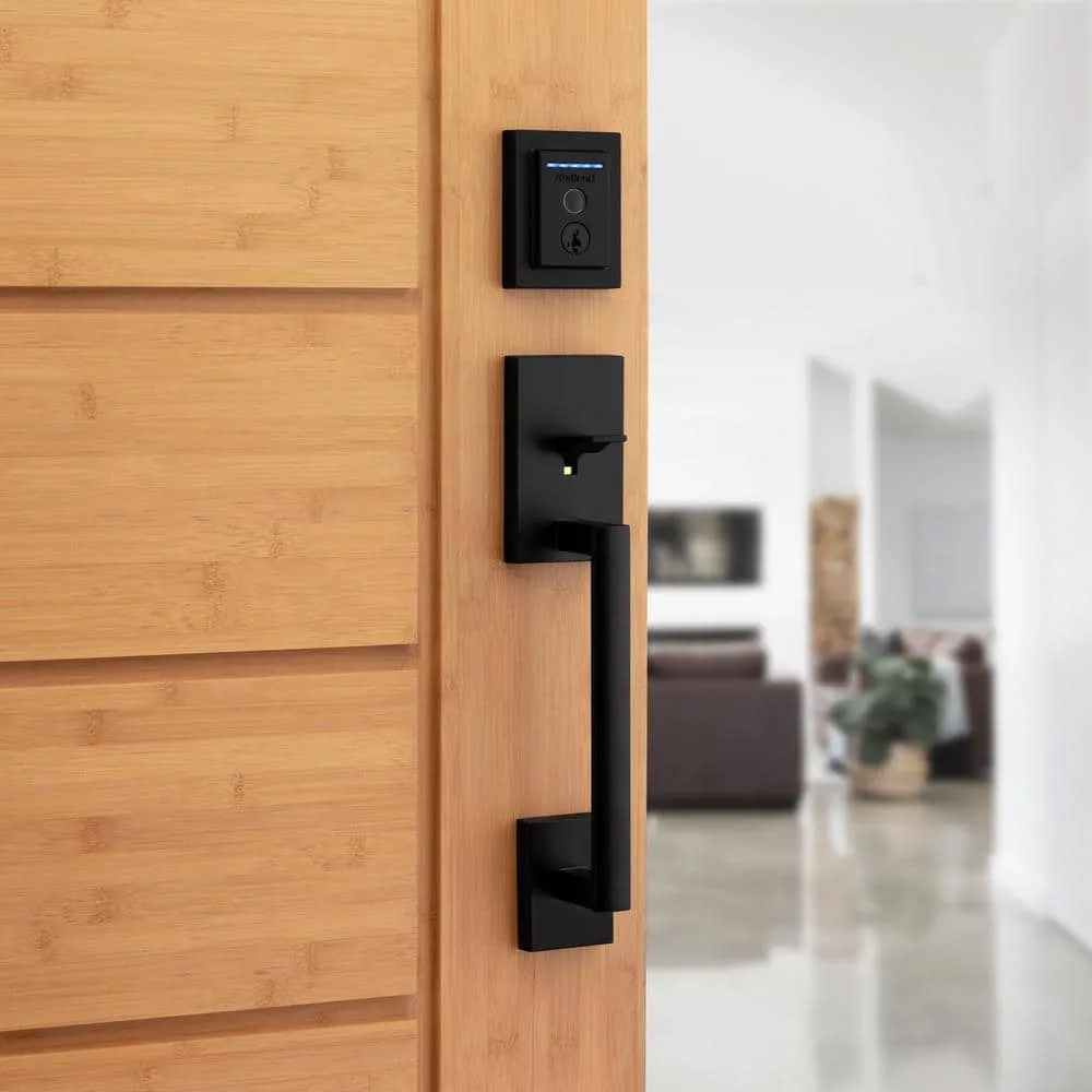Kwikset Halo Touch Matte Black Fingerprint Wi‑Fi Electronic Smart Lock Deadbolt with SmartKey Security & San Clemente Handleset, photo 3 of 8