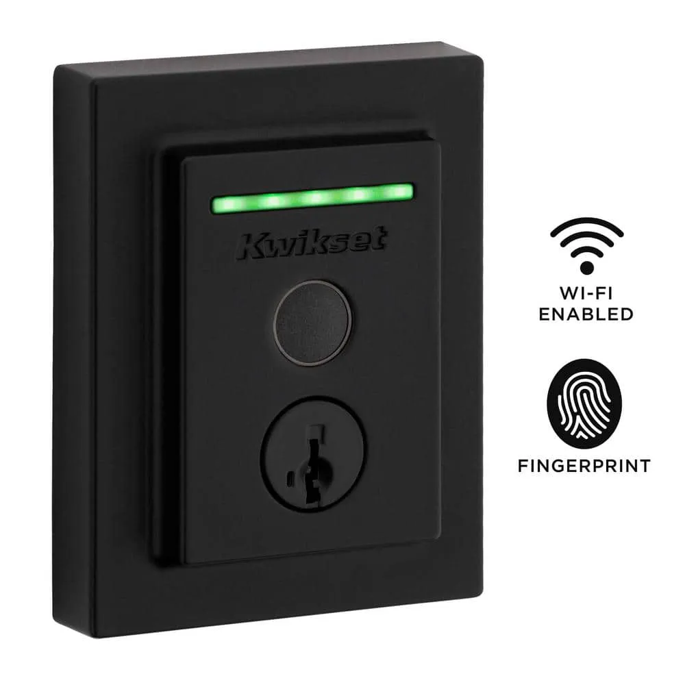 Kwikset Halo Touch Matte Black Fingerprint Wi‑Fi Electronic Smart Lock Deadbolt with SmartKey Security & San Clemente Handleset, photo 2 of 8