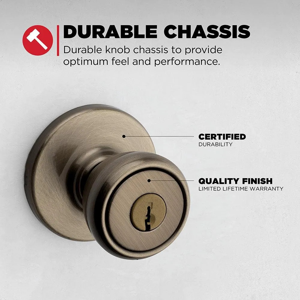 Kwikset Tylo Antique Brass Keyed Entry Door Knob with Microban Antimicrobial Technology, photo 4 of 8
