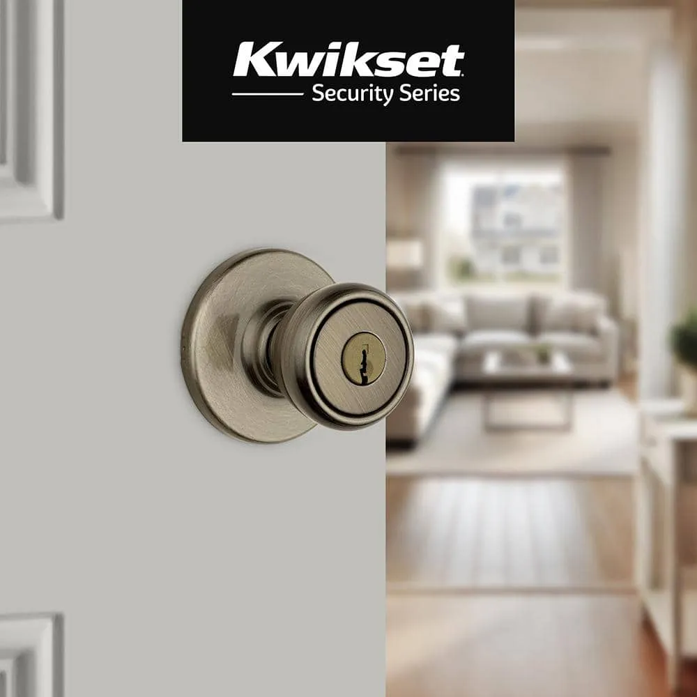 Kwikset Tylo Antique Brass Keyed Entry Door Knob with Microban Antimicrobial Technology, photo 2 of 8