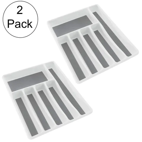 2 in high · 13 in wide · 16 in deep Non-Slip Plastic Gray and White Silverware Organizer