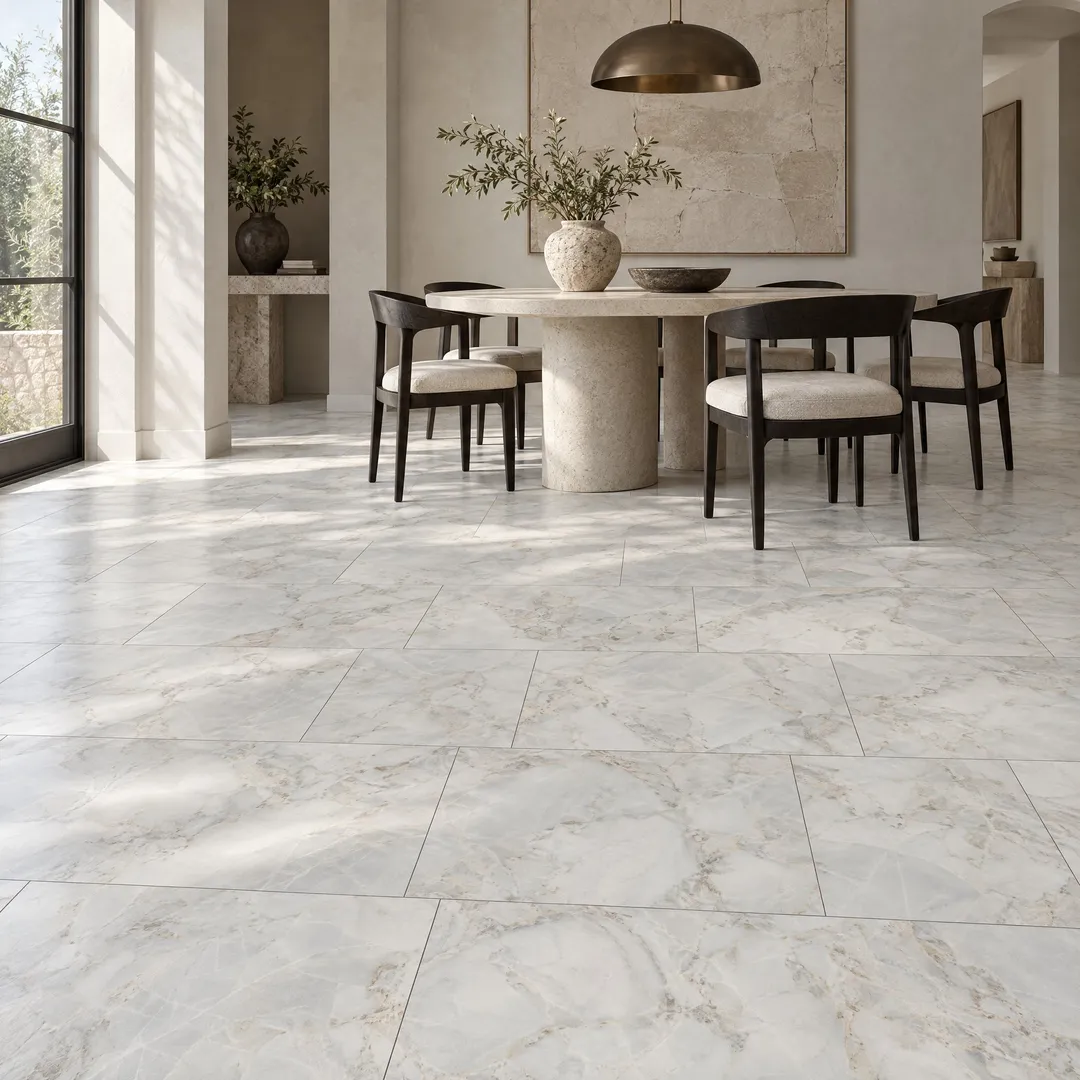 Lifeproof Ashen Grove Marble 22 MIL x 18.5 in. W x 37 in. L Click Lock Waterproof Vinyl Tile Flooring (19.1 sq. ft./case), in a room, photo 2 of 2