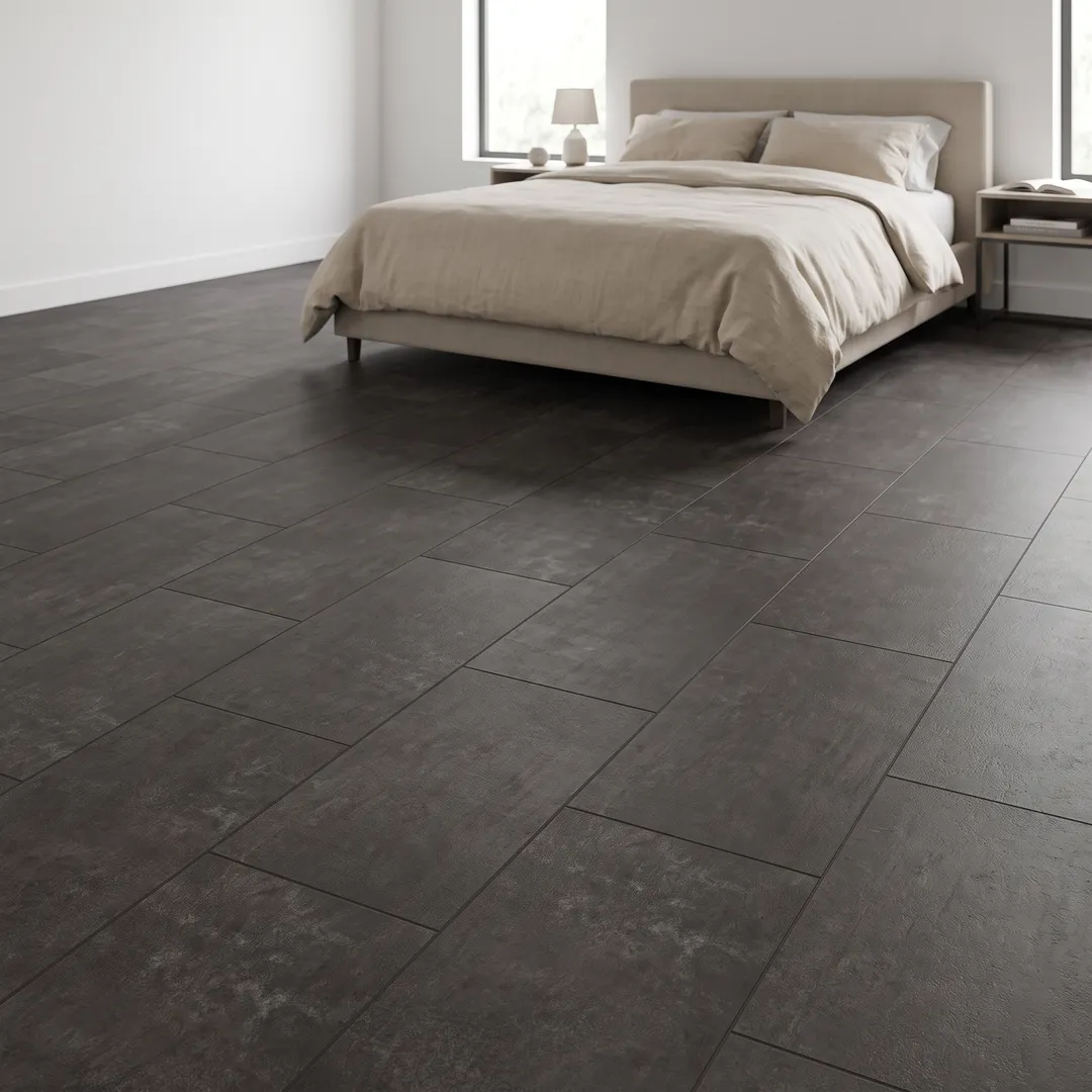 Lifeproof Castle Black Slate 12 in. W x 23.82 in. L Luxury Vinyl Plank Flooring (23.82 sq. ft.), in a room, photo 2 of 10