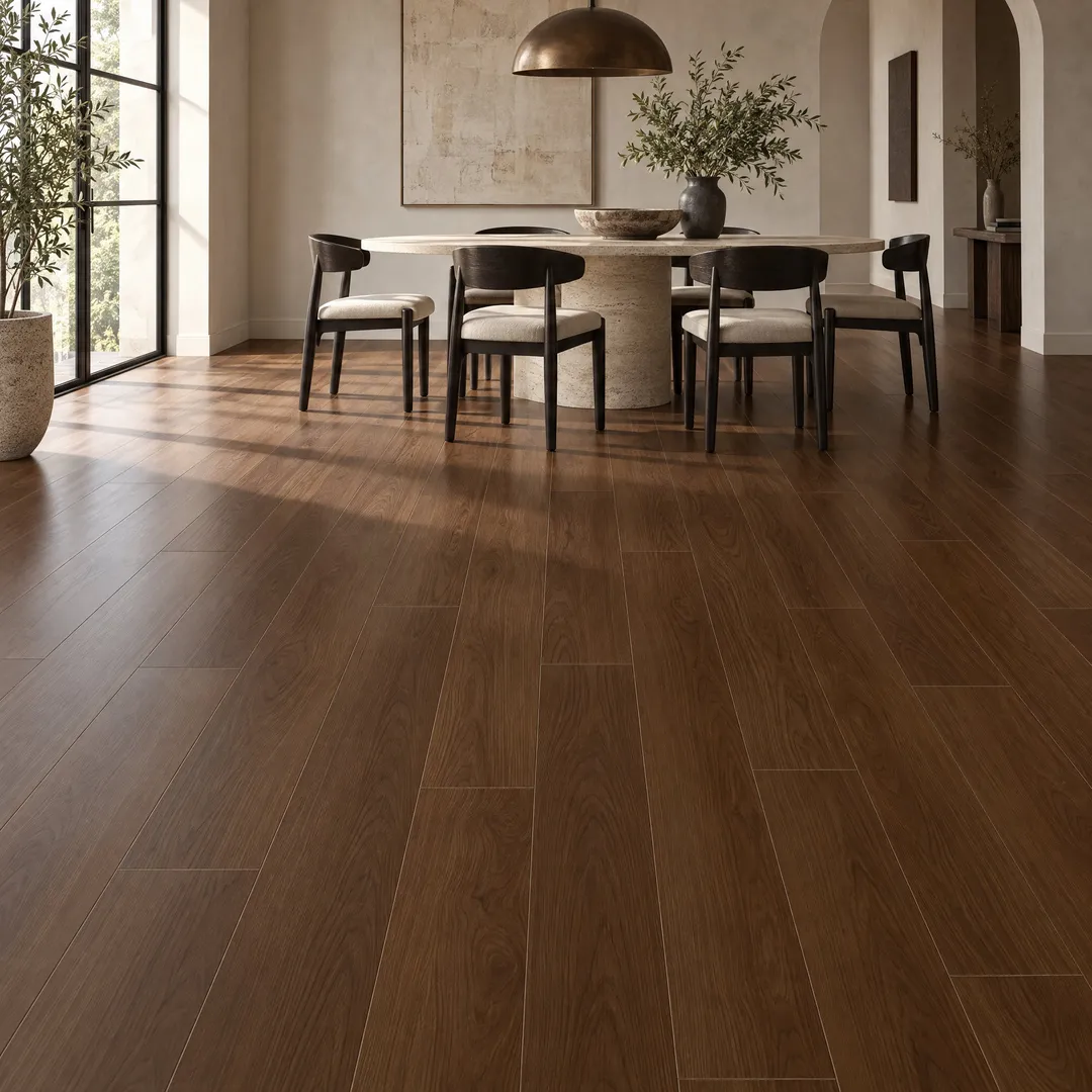 Lifeproof Cypress Creek Walnut 14mm T x 8 in. W Waterproof Laminate Wood Flooring (13.28 sq. ft./case), in a room, photo 2 of 2