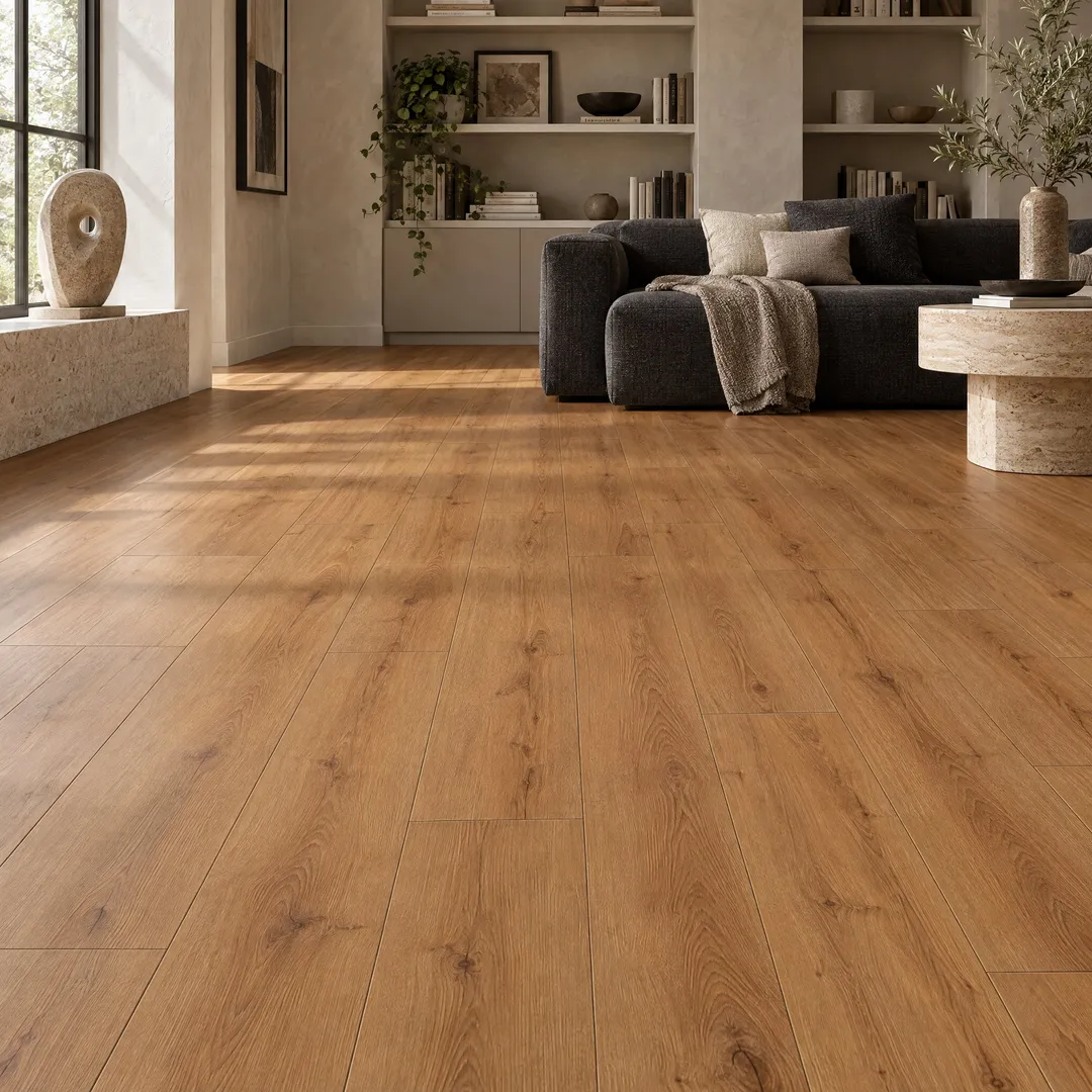 Lifeproof Fairfield Oak 14 mm T x 8 in. W Waterproof Laminate Wood Flooring(13.28 sq. ft./case), in a room, photo 2 of 2