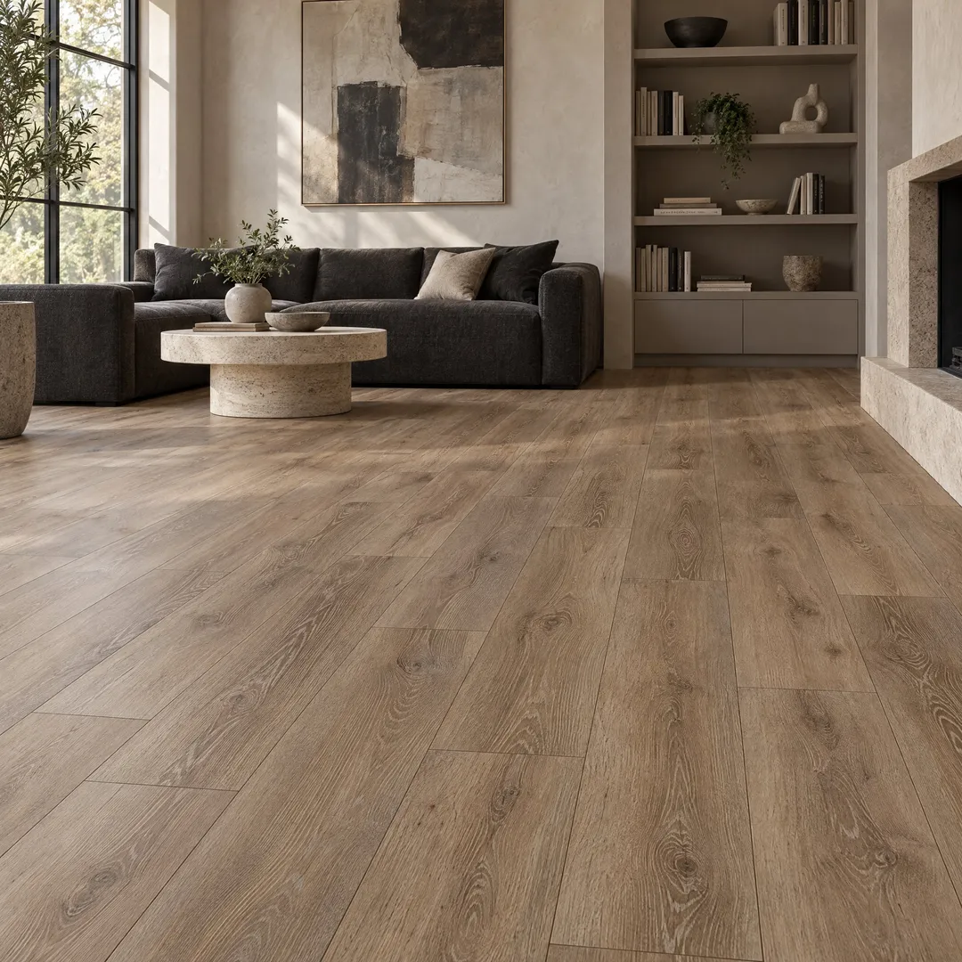 Lifeproof Grantchester Oak 14mm T x 8 in. W Waterproof Laminate Wood Flooring(13.28 sq. ft./case), in a room, photo 2 of 2