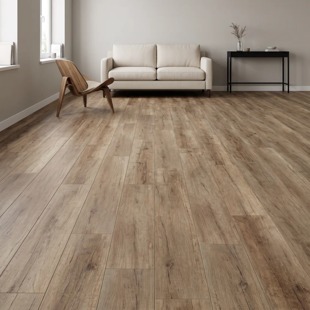 Lifeproof Greystone Oak Water Resistant 12 mm Laminate Flooring (16.80 sq. ft. / case), in a room, photo 2 of 2