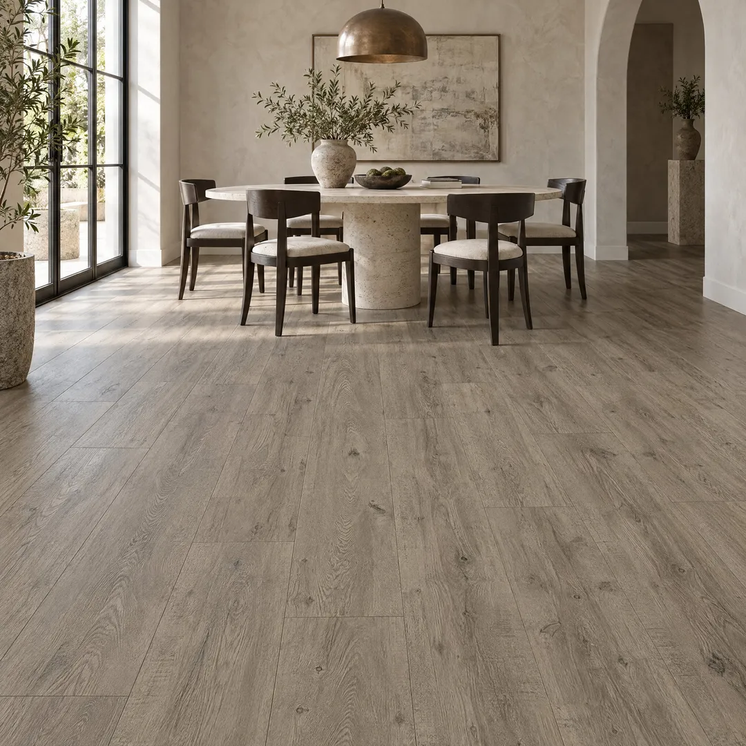 Lifeproof Kettle Hill Oak 14 mm T x 7.6 in. W Waterproof Laminate Wood Flooring (13.3 sqft/case), in a room, photo 2 of 2