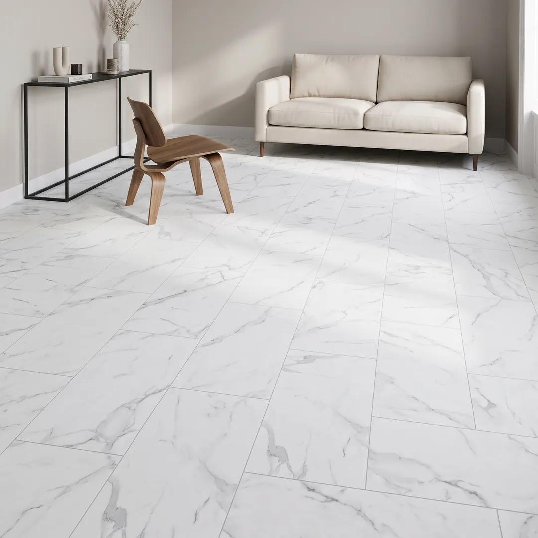Lifeproof Salt Throne Marble 12 MIL x 12 in. W x 24 in. L Click Lock Waterproof Vinyl Tile Flooring (23.8 sqft/case), in a room, photo 2 of 2