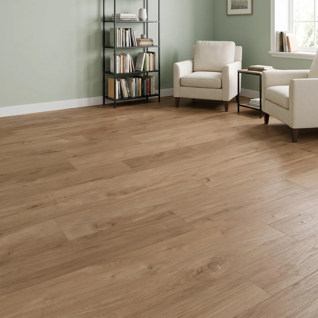 Lifeproof Sapelo Mount Oak 22 MIL x 8.7 in. W x 48 in. L Waterproof Click Lock Luxury Vinyl Plank Flooring (20.1 sq. ft./Case), in a room, photo 2 of 2