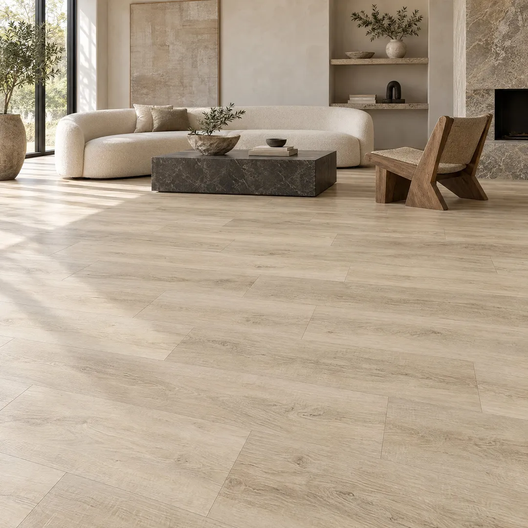 Lifeproof Secret Harbour Oak 22 MIL x 9 in. W x 48 in. L Click Lock Waterproof Luxury Vinyl Plank Flooring (575.4 sq. ft./pallet), in a room, photo 2 of 2