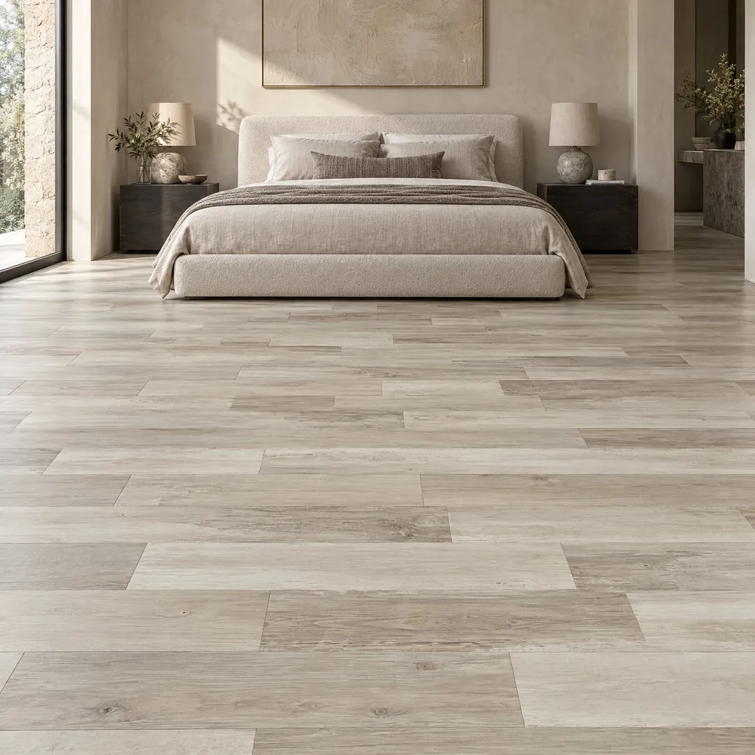 Lifeproof Sorento Platinum 12 MIL x 7 in. x 48 in. Waterproof Click Lock Vinyl Plank Flooring (19.02 sq. ft./case), in a room, photo 2 of 2