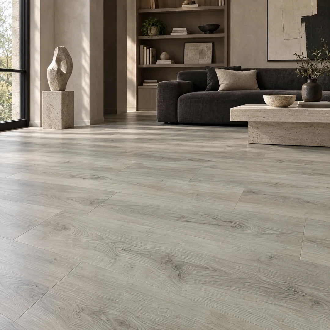 Lifeproof Turin Gris 12 MIL x 7 in. x 48 in. Waterproof Click Lock Vinyl Plank Flooring (760.64 sq. ft. /pallet), in a room, photo 2 of 2