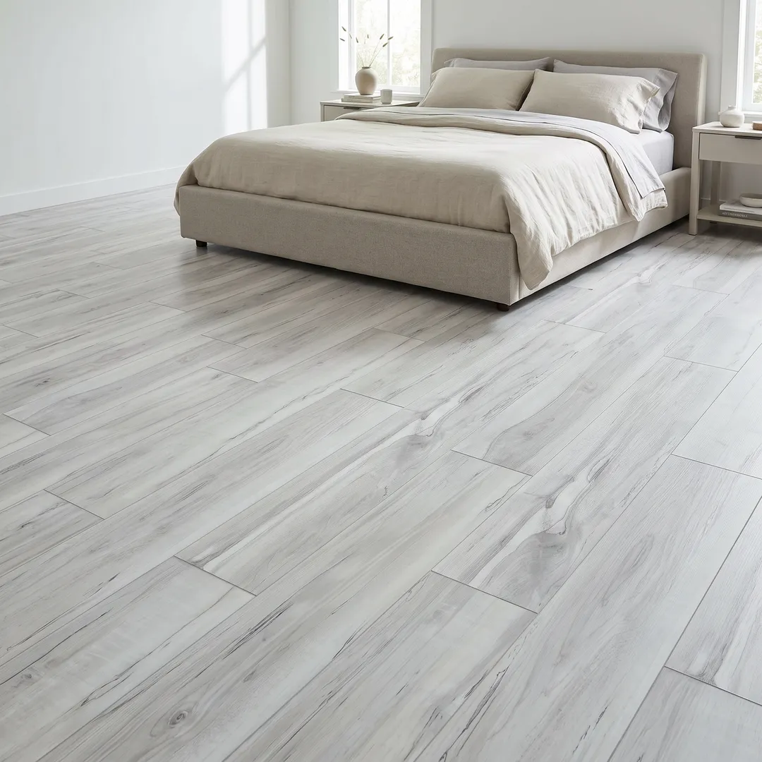 White Sands Hickory 7.13 in. W x 48.03 in. L Rigid Core Click Lock Luxury Vinyl Plank Flooring (19.01 Sq. ft./Case), in a room, photo 2 of 2