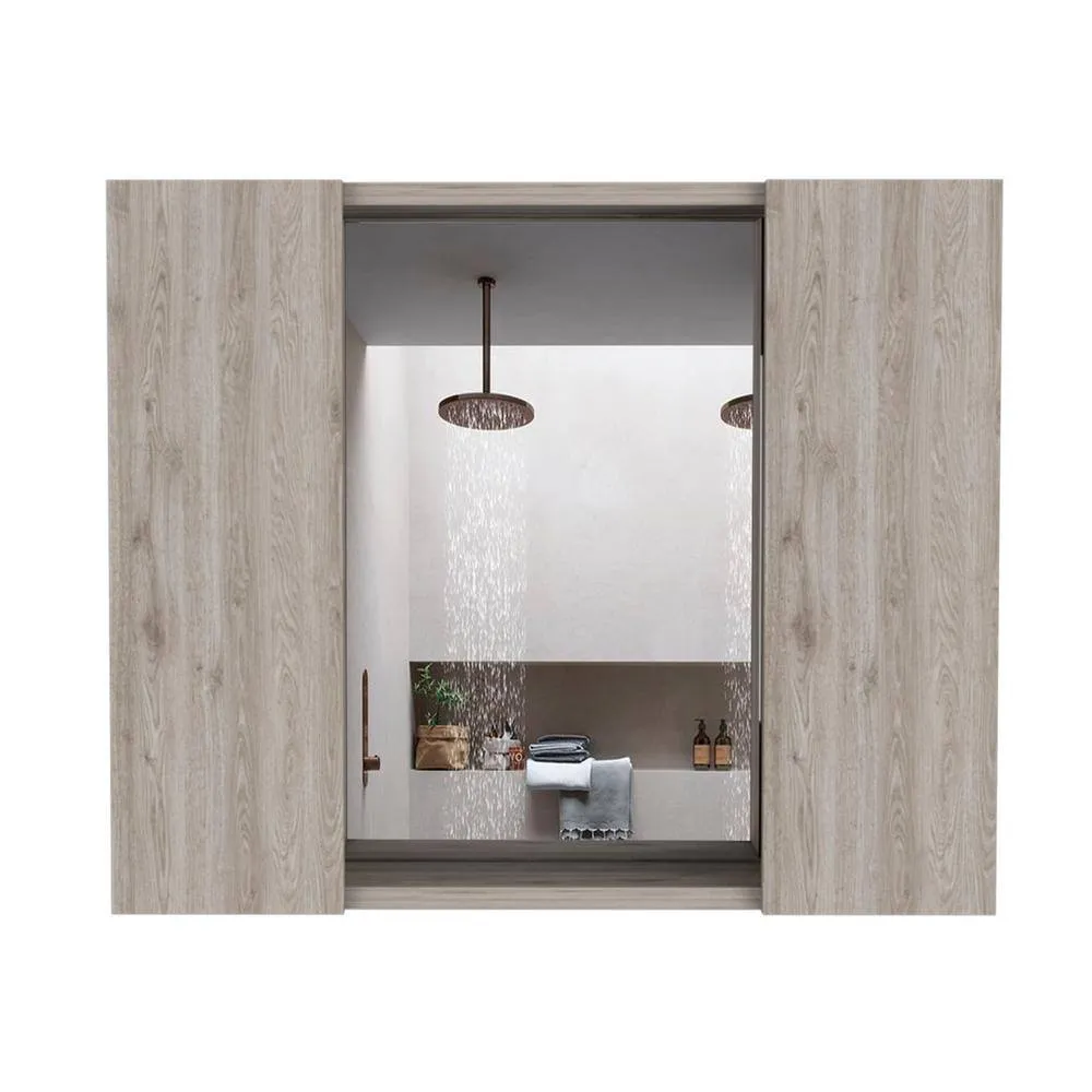 cadeninc 23.6 in. W x 19.5 in. H Bathroom Surface Mount Medicine Cabinet with Double Door, Mirror,1-Shelf in Light Gray, photo 5 of 7