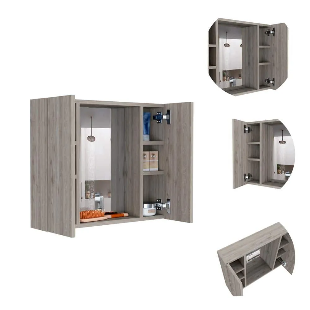 cadeninc 23.6 in. W x 19.5 in. H Bathroom Surface Mount Medicine Cabinet with Double Door, Mirror,1-Shelf in Light Gray, photo 7 of 7