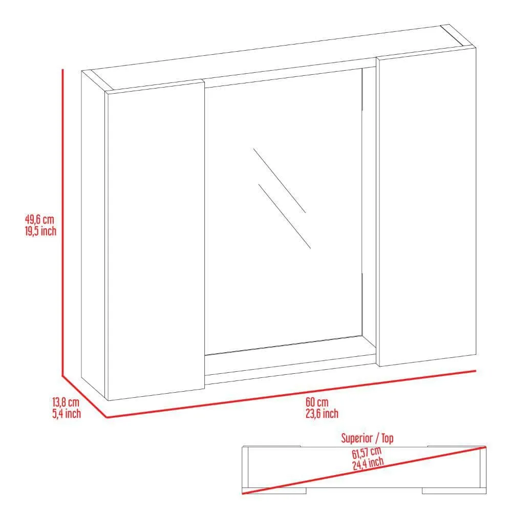 cadeninc 23.6 in. W x 19.5 in. H Bathroom Surface Mount Medicine Cabinet with Double Door, Mirror,1-Shelf in Light Gray, photo 2 of 7