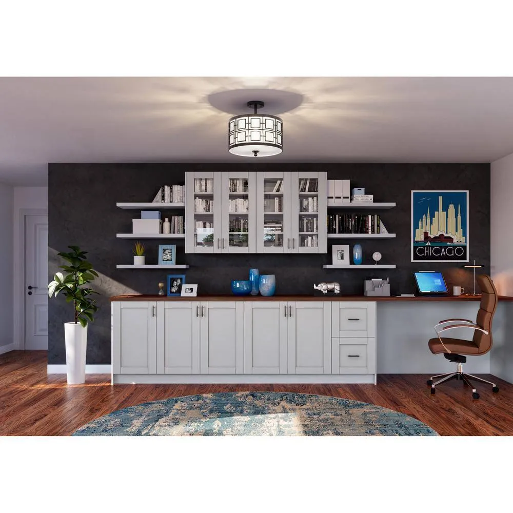 J COLLECTION Cumberland Light Gray Shaker Assembled Glass Door Wall Kitchen Cabinet with 2 Drawer (15 in. W x 35 in. H x 14 in. D), photo 6 of 12