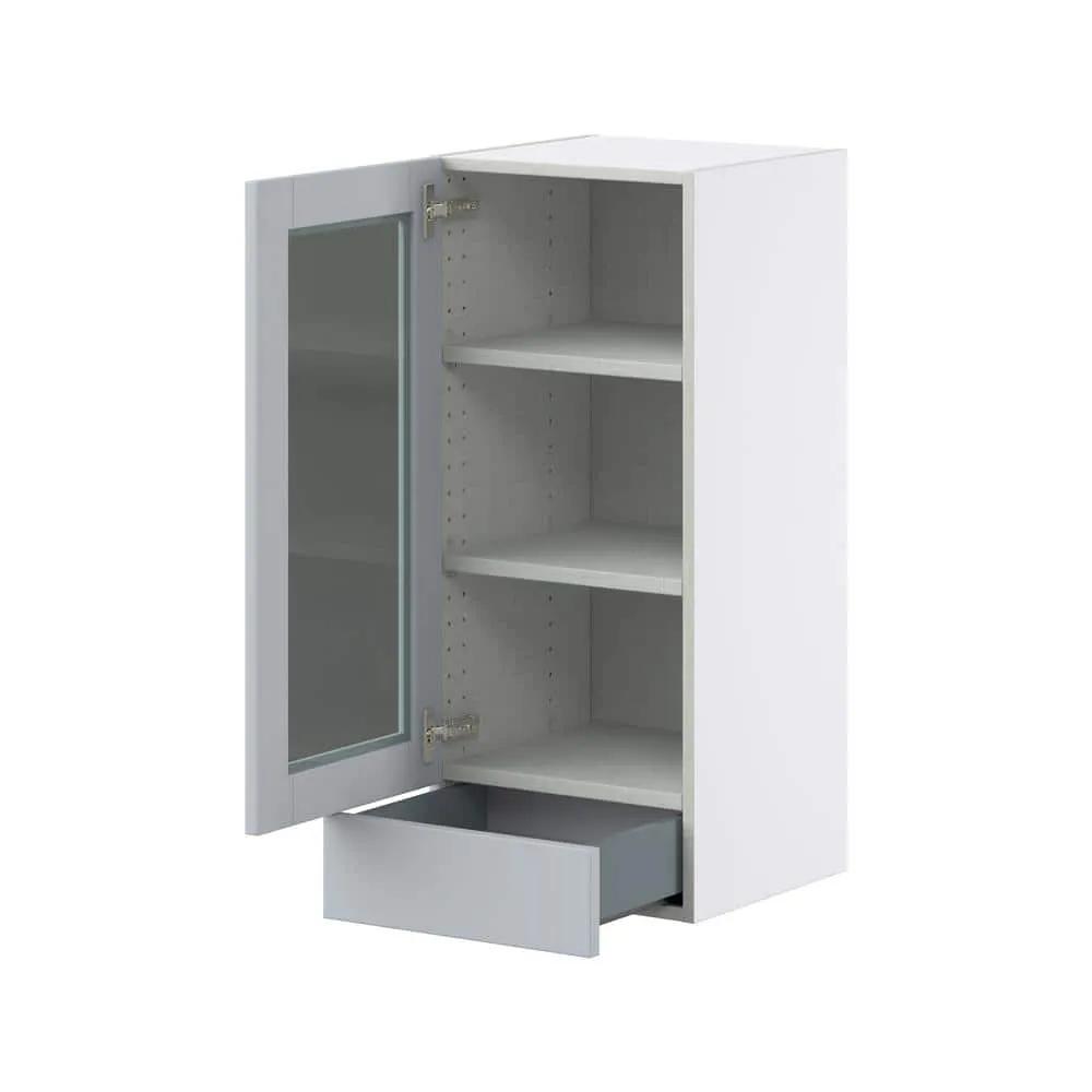 J COLLECTION Cumberland Light Gray Shaker Assembled Glass Door Wall Kitchen Cabinet with 2 Drawer (15 in. W x 35 in. H x 14 in. D), photo 7 of 12