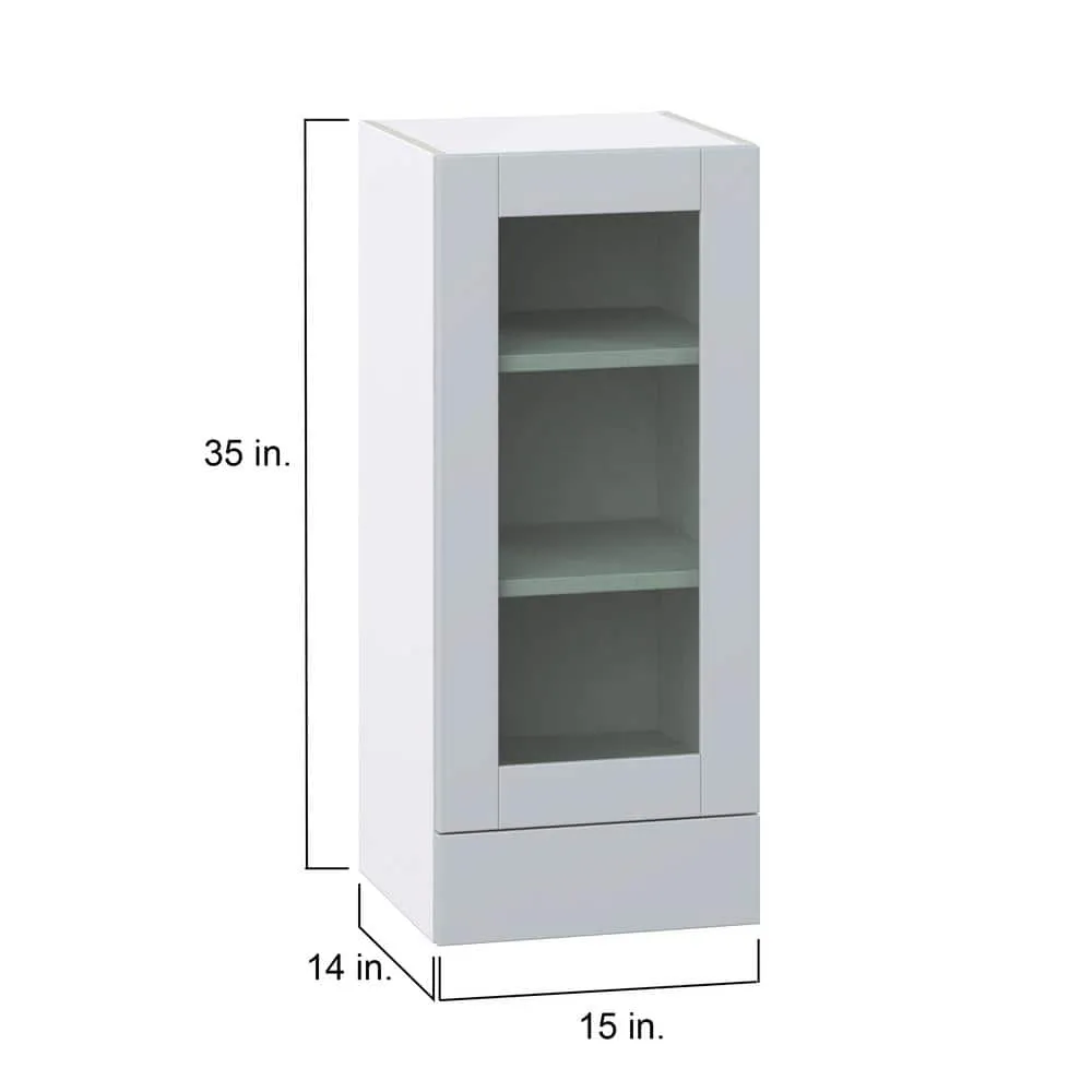 J COLLECTION Cumberland Light Gray Shaker Assembled Glass Door Wall Kitchen Cabinet with 2 Drawer (15 in. W x 35 in. H x 14 in. D), photo 4 of 12