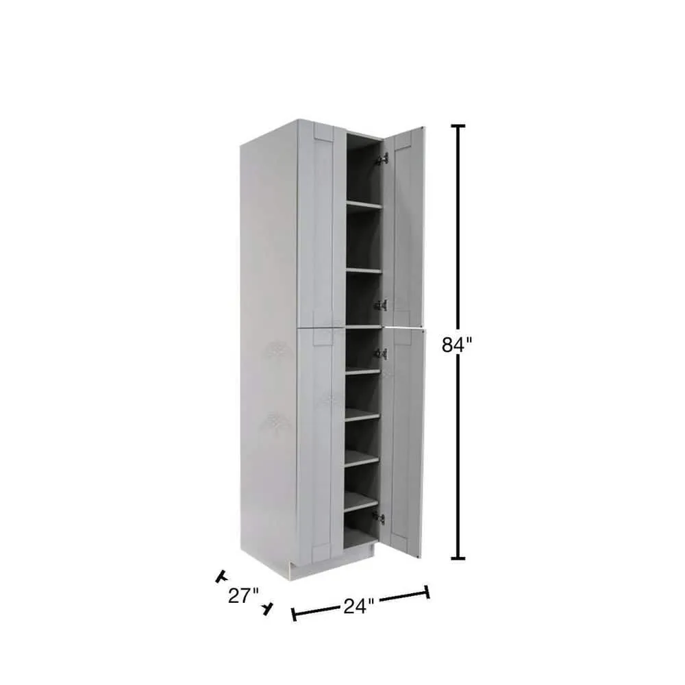 LIFEART CABINETRY Anchester Assembled 24 in. x 84 in. x 27 in. Tall Pantry with 4 Doors in Light Gray, photo 2 of 7