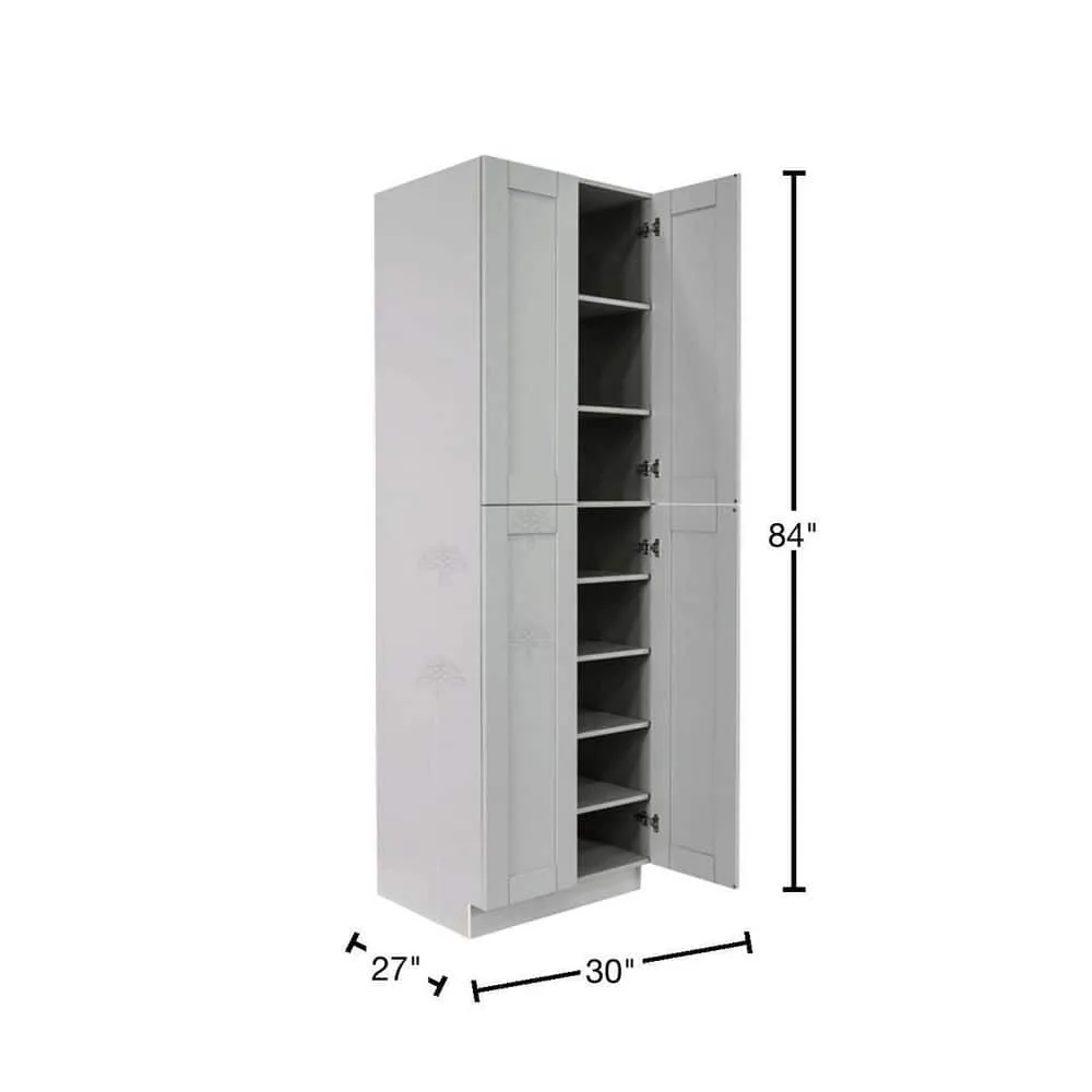 LIFEART CABINETRY Anchester Assembled 30 in. x 84 in. x 27 in. Tall Pantry with 4 Doors in Light Gray, photo 2 of 7