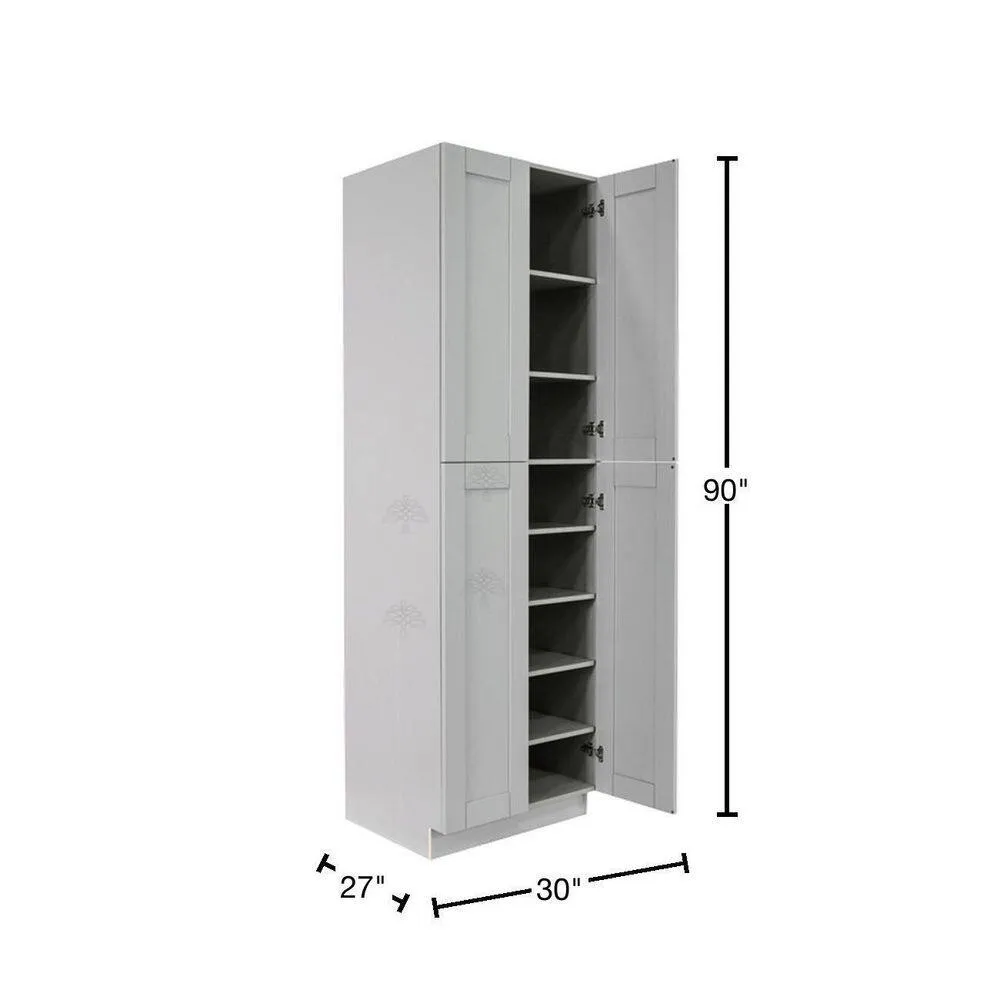 LIFEART CABINETRY Anchester Assembled 30 in. x 90 in. x 27 in. Tall Pantry with 4 Doors in Light Gray, photo 2 of 7