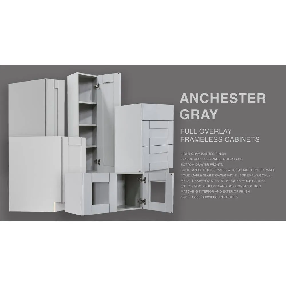 LIFEART CABINETRY Anchester Assembled 30 in. x 90 in. x 27 in. Tall Pantry with 4 Doors in Light Gray, photo 6 of 7