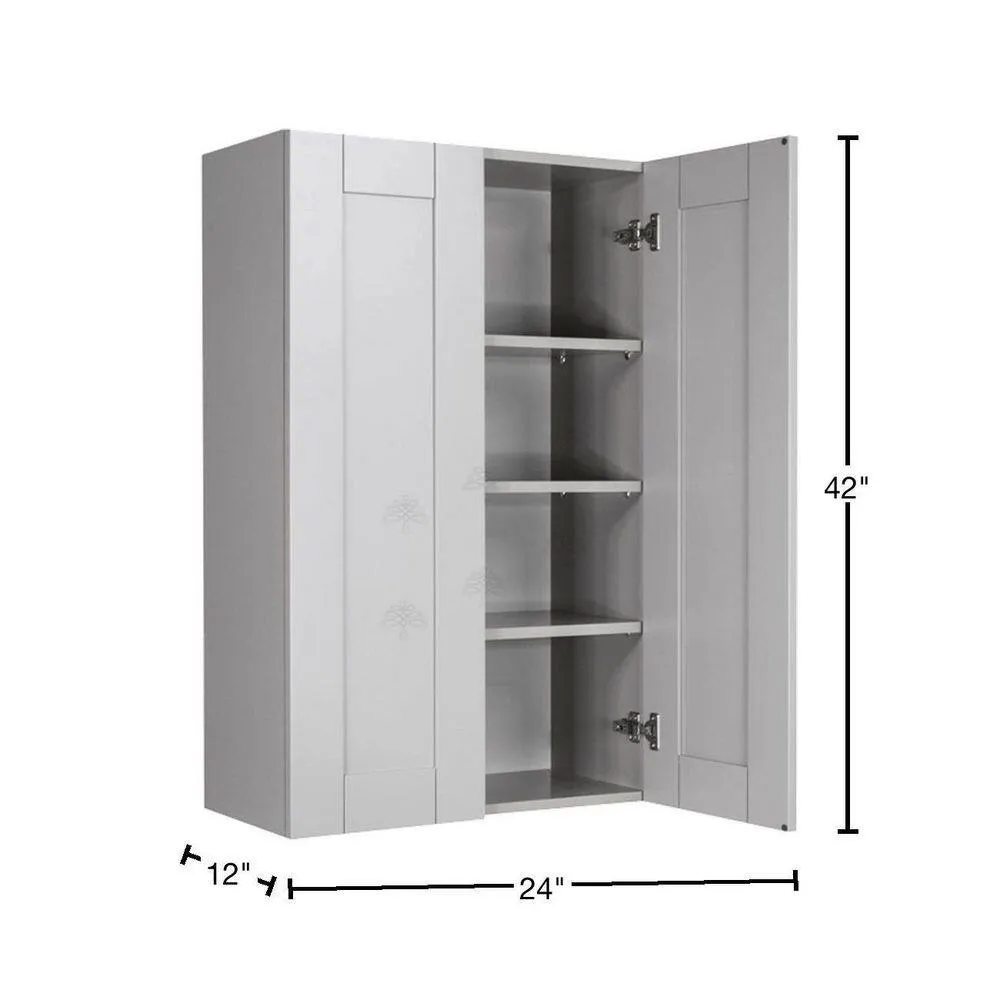 LIFEART CABINETRY Anchester Assembled 24x42x12 in. Wall Cabinet with 2 Doors 3 Shelves in Light Gray, photo 2 of 7