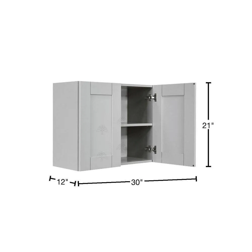 LIFEART CABINETRY Anchester Assembled 30 in. x 21 in. x 12 in. Wall Cabinet with 2 Doors 1 Shelf in Light Gray, photo 2 of 7