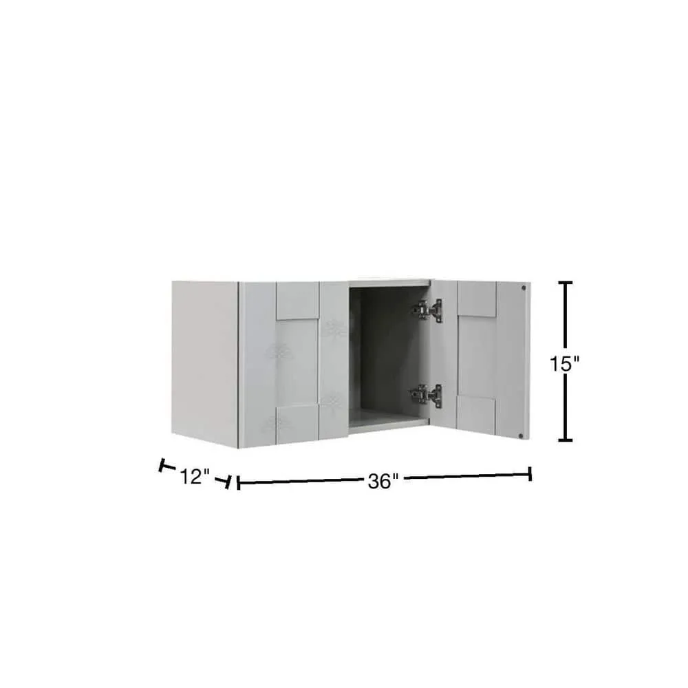 LIFEART CABINETRY Anchester Assembled 36x15x12 in. Wall Cabinet with 2 Doors No Shelf in Light Gray, photo 2 of 7