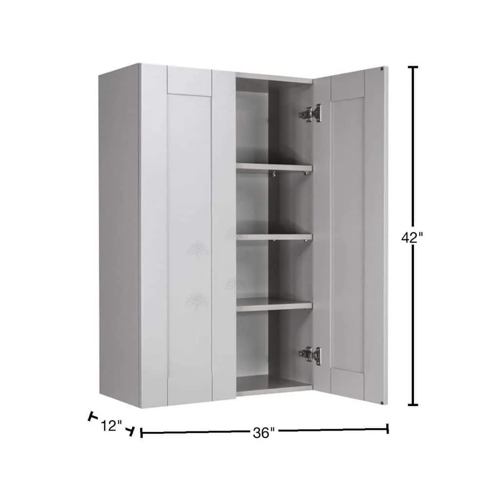 LIFEART CABINETRY Anchester Assembled 36x42x12 in. Wall Cabinet with 2 Doors 3 Shelves in Light Gray, photo 2 of 7
