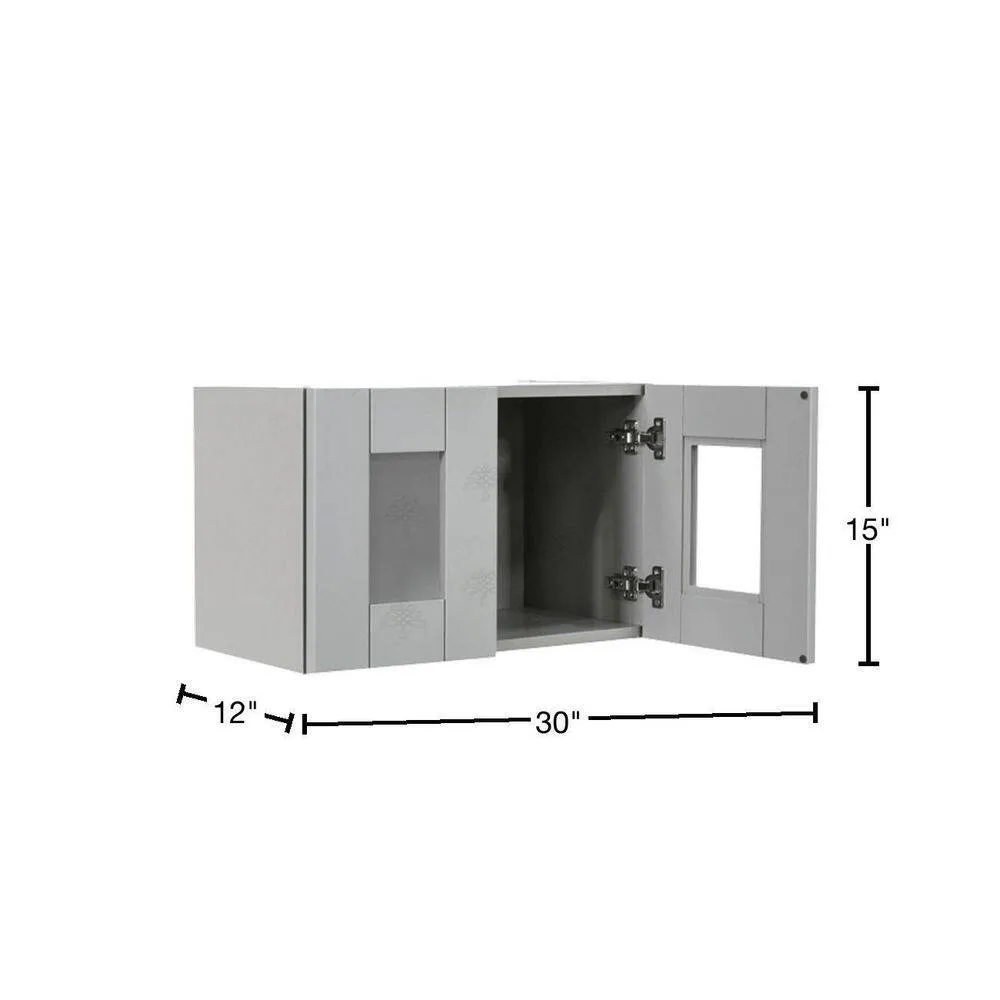 LIFEART CABINETRY Anchester Assembled 30x15x12 in. Wall Mullion Door Cabinet with 2 Doors in Light Gray, photo 2 of 7