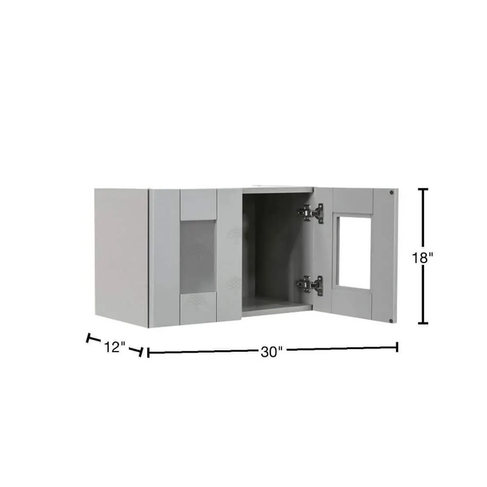 LIFEART CABINETRY Anchester Assembled 30x18x12 in. Wall Mullion Door Cabinet with 2 Doors in Light Gray, photo 2 of 7