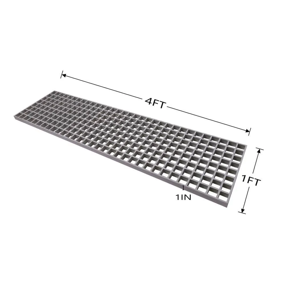 Wellco Fiberglass Molded Grating Composite for Floors Outdoor Drain Cover Deck Tile, 1.5x1.5x1in, 1x4ft, Gray, Gritted, photo 6 of 7