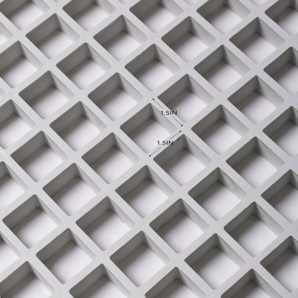 Wellco Fiberglass Molded Grating Composite for Floors Outdoor Drain Cover Deck Tile, 1.5x1.5x1in, 2x2ft, Gray, Gritted, photo 7 of 7